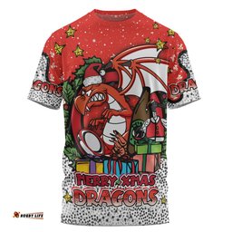 Amazing Aussie St. George Illawarra Dragons Christmas Custom T-shirt - Merry Christmas Our Beloved Team With Aboriginal Dot Art Pattern T-shirt