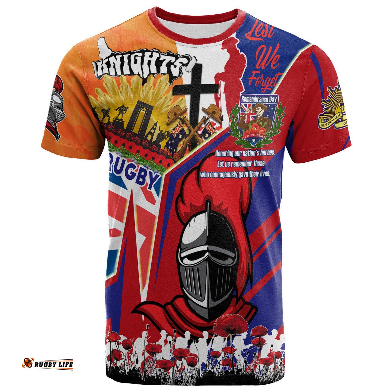 Amazing Aussie Newcastle Knights T-shirt - Custom Remembrance Newcastle Knights Anzac Quote With Poppy And Rosemary T-shirt