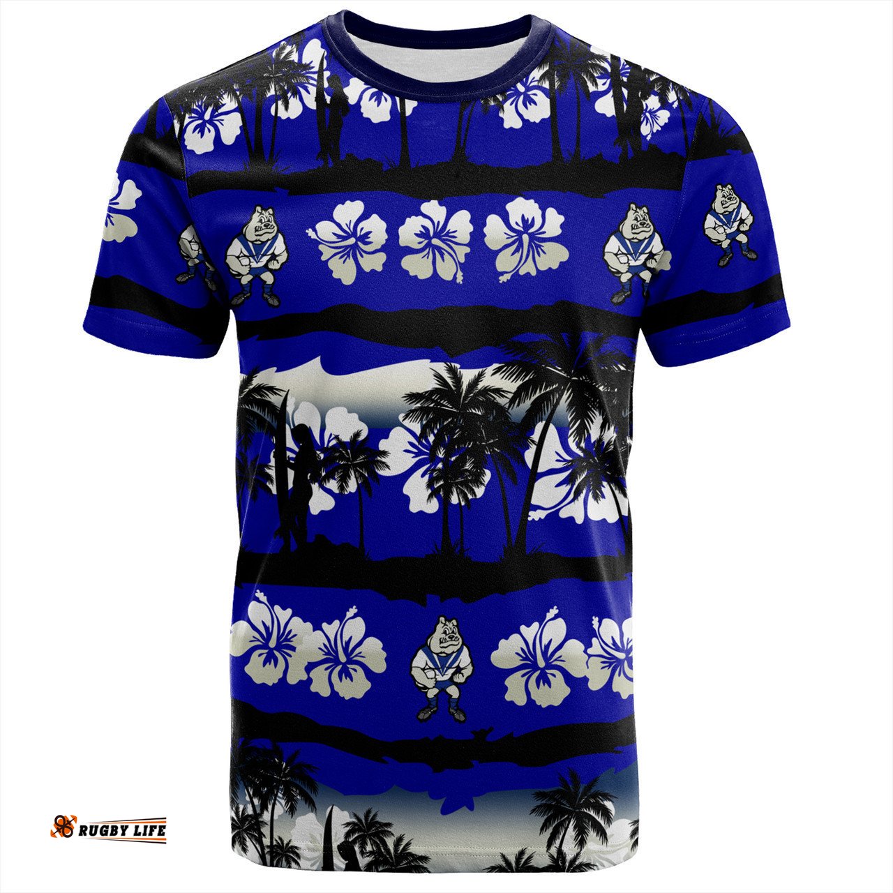 Amazing Aussie Canterbury-Bankstown Bulldogs T-Shirt - Tropical Hibiscus and Coconut Trees