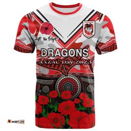 dragons rugby anzac 2023 t shirt aboriginal mix poppy lest we forget