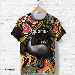 custom personalised australian astrology t shirt aquarius emu glider zodiac aboriginal vibes gold