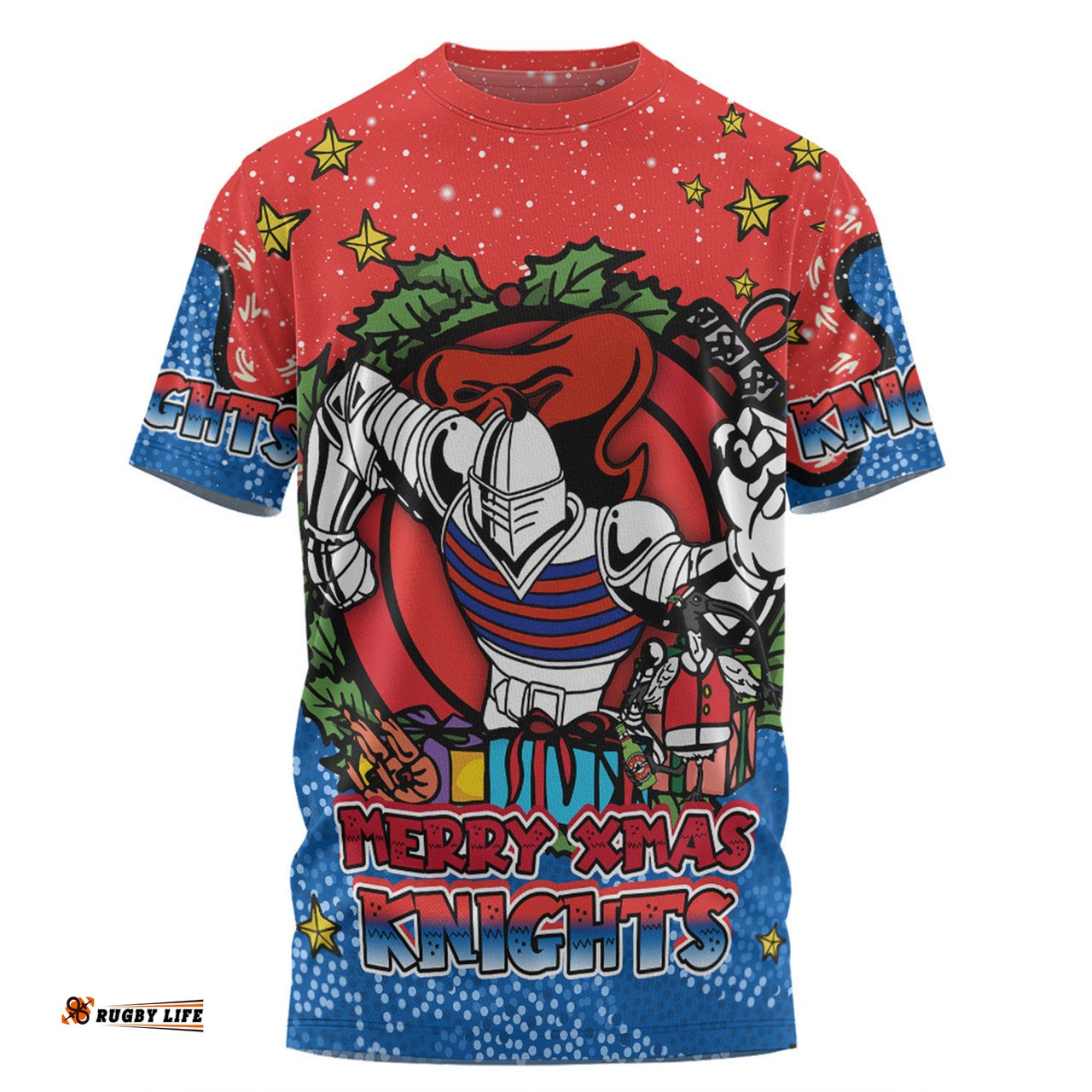 Amazing Aussie Newcastle Knights Christmas Custom T-shirt - Merry Christmas Our Beloved Team With Aboriginal Dot Art Pattern T-shirt
