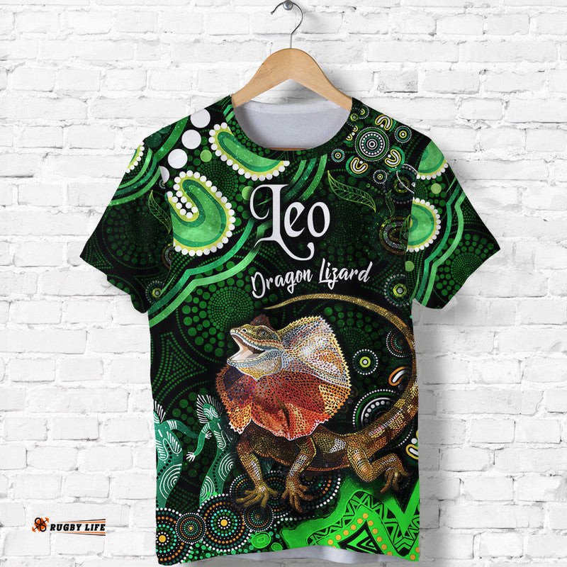 custom personalised australian astrology t shirt leo dragon lizard zodiac aboriginal vibes green