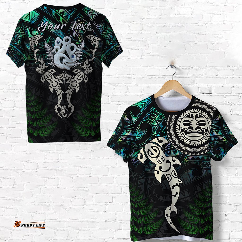 custom personalised aotearoa paua shell t shirt maori manaia and fish