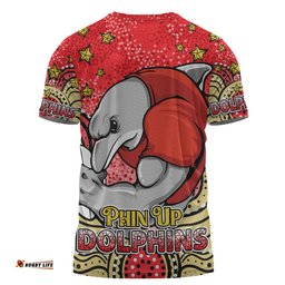 Amazing Aussie Redcliffe Dolphins Custom T-shirt - Custom With Aboriginal Inspired Style Of Dot Painting Patterns  T-shirt