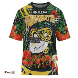 Amazing Aussie Parramatta Eels Custom T-shirt - Anzac Parramatta Eels Aboriginal Inspired with Flower T-shirt