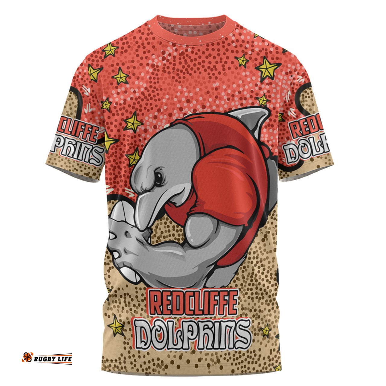 Amazing Aussie Redcliffe Dolphins Custom T-shirt - Team With Dot And Star Patterns For Tough Fan T-shirt
