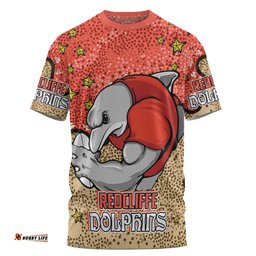 Amazing Aussie Redcliffe Dolphins Custom T-shirt - Team With Dot And Star Patterns For Tough Fan T-shirt