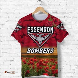 essendon bombers anzac t shirt poppy vibes red