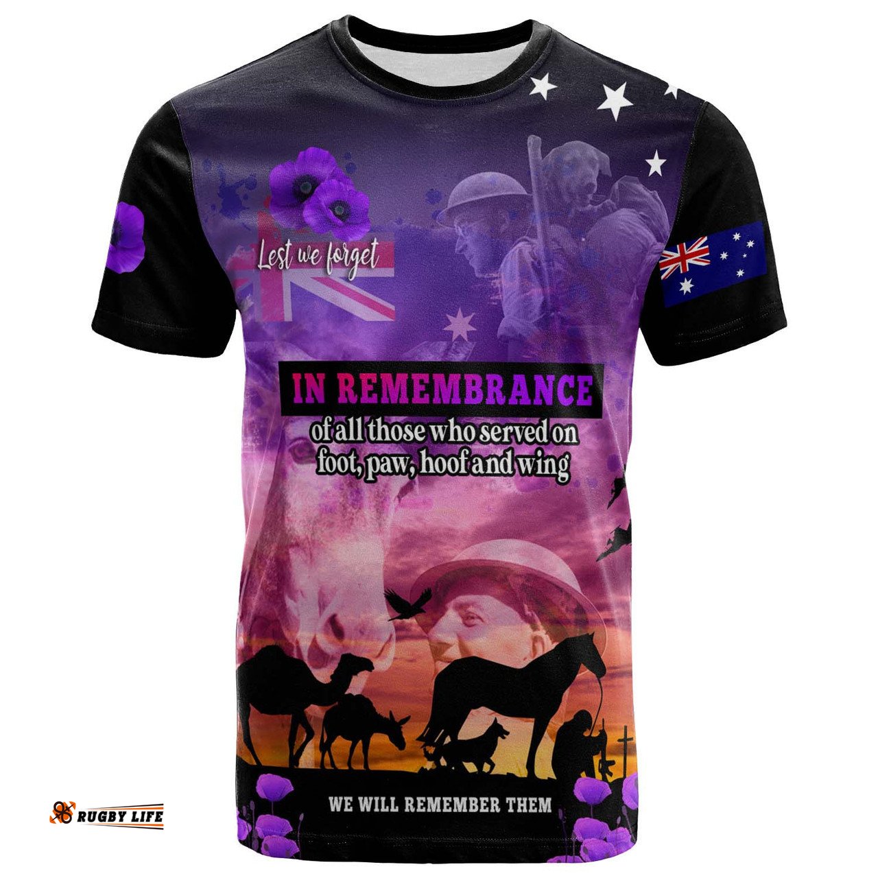 Amazing Aussie Australia War Animal Memorial Custom T-shirt - Spirit Live On Purple Poppy T-shirt