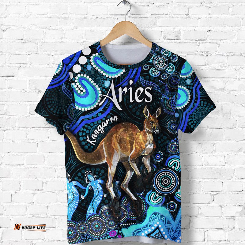 custom personalised australian astrology t shirt aries kangaroo zodiac aboriginal vibes blue