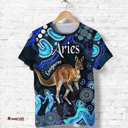 custom personalised australian astrology t shirt aries kangaroo zodiac aboriginal vibes blue