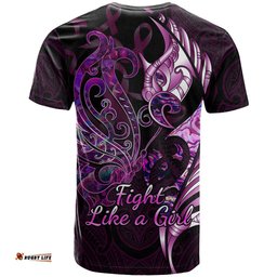 personalised new zealand breast cancer t shirt fight like a girl pink manaia fern with paua shell