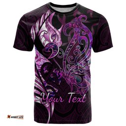 personalised new zealand breast cancer t shirt fight like a girl pink manaia fern with paua shell