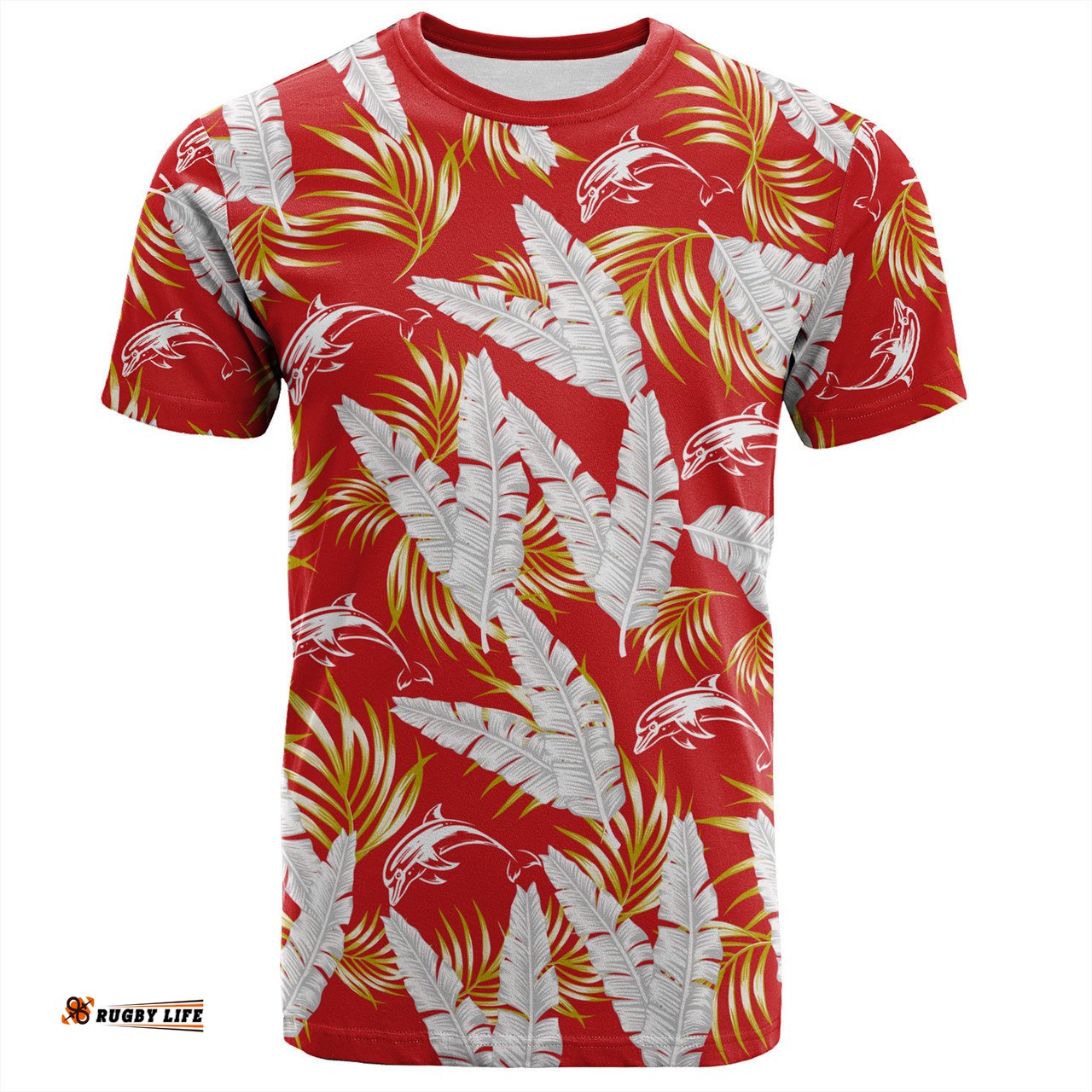 Amazing Aussie Redcliffe Dolphins Custom T-Shirt - Tropical Patterns Redcliffe Dolphins T-Shirt