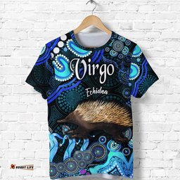 custom personalised australian astrology t shirt virgo echidna zodiac aboriginal vibes blue