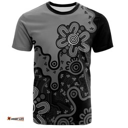 Amazing Aussie Australia T-Shirt Aboriginal Style Of Background Blue (Grey,Orange)