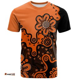 Amazing Aussie Australia T-Shirt Aboriginal Style Of Background Blue (Grey,Orange)