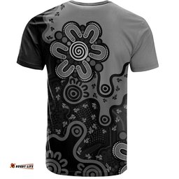 Amazing Aussie Australia T-Shirt Aboriginal Style Of Background Blue (Grey,Orange)