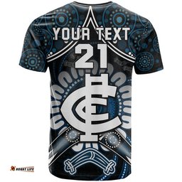 custom personalised blues football t shirt boomerang indigenous dots