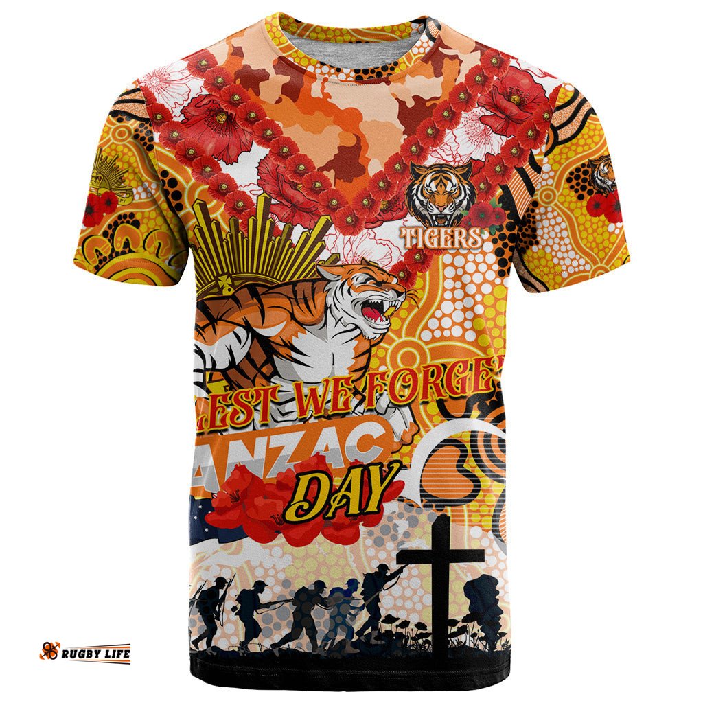 personalised tigers anzac day t shirt aboriginal rising sun dt02