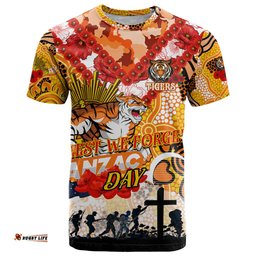 personalised tigers anzac day t shirt aboriginal rising sun dt02