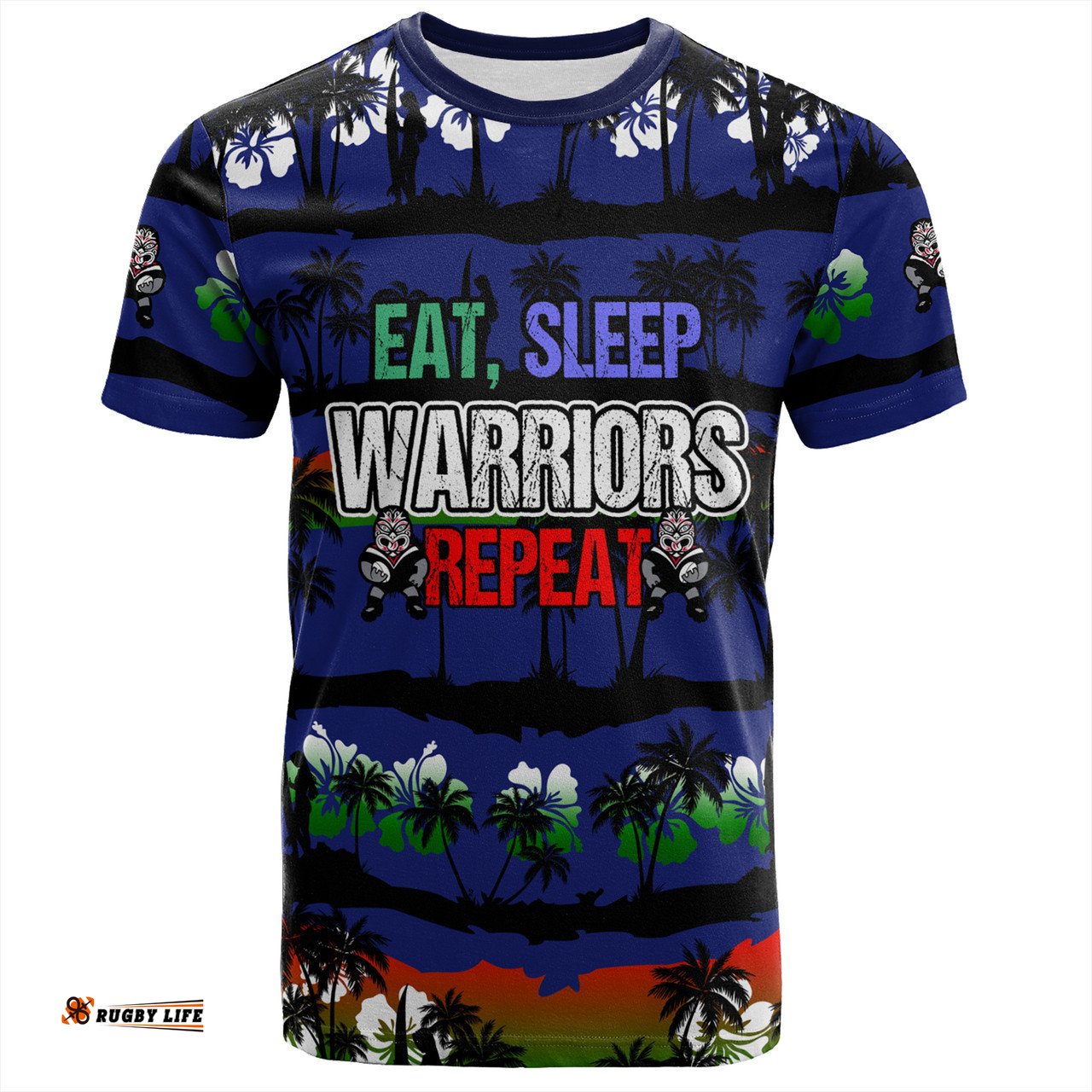 Amazing Aussie New Zealand Warriors Sport T-Shirt - Eat Sleep Repeat With Tropical Patterns