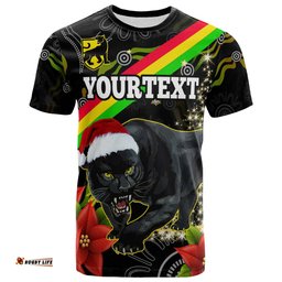 Amazing Aussie Penrith Panthers Christmas T-shirt - Custom Penrith Panthers Aboriginal Inspired Xmas T-shirt