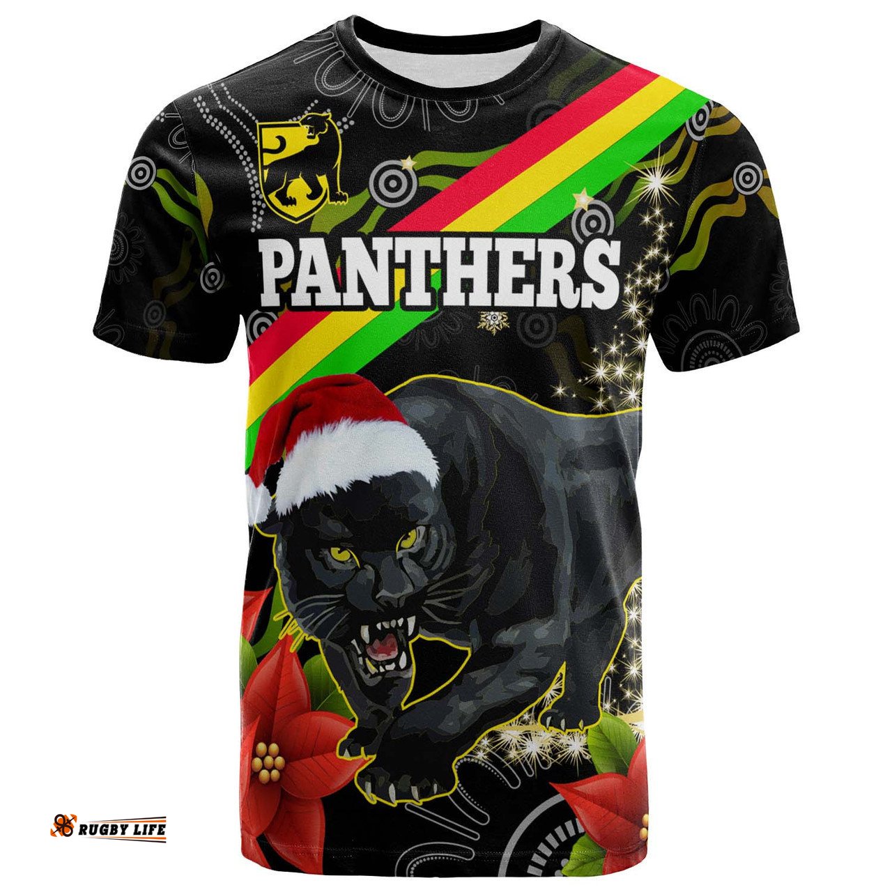 Amazing Aussie Penrith Panthers Christmas T-shirt - Custom Penrith Panthers Aboriginal Inspired Xmas T-shirt