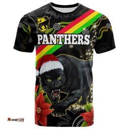 Amazing Aussie Penrith Panthers Christmas T-shirt - Custom Penrith Panthers Aboriginal Inspired Xmas T-shirt