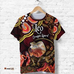 custom personalised australian astrology t shirt leo dragon lizard zodiac aboriginal vibes red
