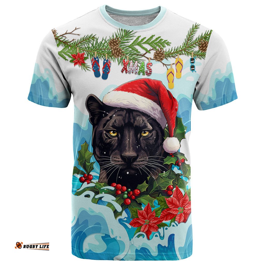 personalised australia panthers christmas t shirt merry and bright breaking wave