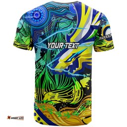 Amazing Aussie Parramatta Eels T-shirt - Custom Electric Parramatta Eels with Aboriginal Inspired Dot Painting Player And Number T-shirt