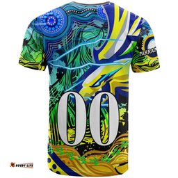 Amazing Aussie Parramatta Eels T-shirt - Custom Electric Parramatta Eels with Aboriginal Inspired Dot Painting Player And Number T-shirt