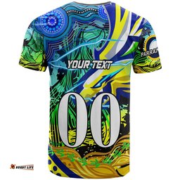 Amazing Aussie Parramatta Eels T-shirt - Custom Electric Parramatta Eels with Aboriginal Inspired Dot Painting Player And Number T-shirt