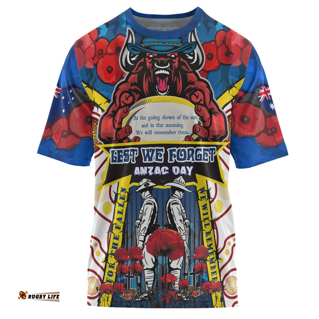 Amazing Aussie North Queensland Cowboys Anzac Custom T-Shirt - North Queensland Cowboys Anzac Day Commemoration Poppy Flower T-Shirt