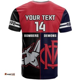 personalised melbourne and essendon football t shirt demons mix bombers sporty version