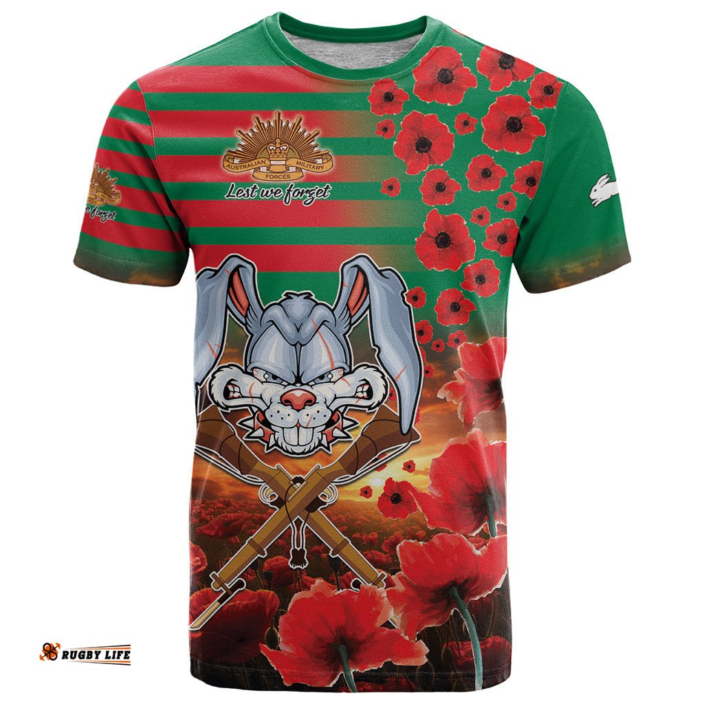 personalised rabbitohs rugby anzac t shirt starry night and field of poppies