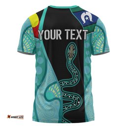 Amazing Aussie Australia Aboriginal Custom T-shirt - Turquoise Indigenous Rainbow Serpent Inspired T-shirt