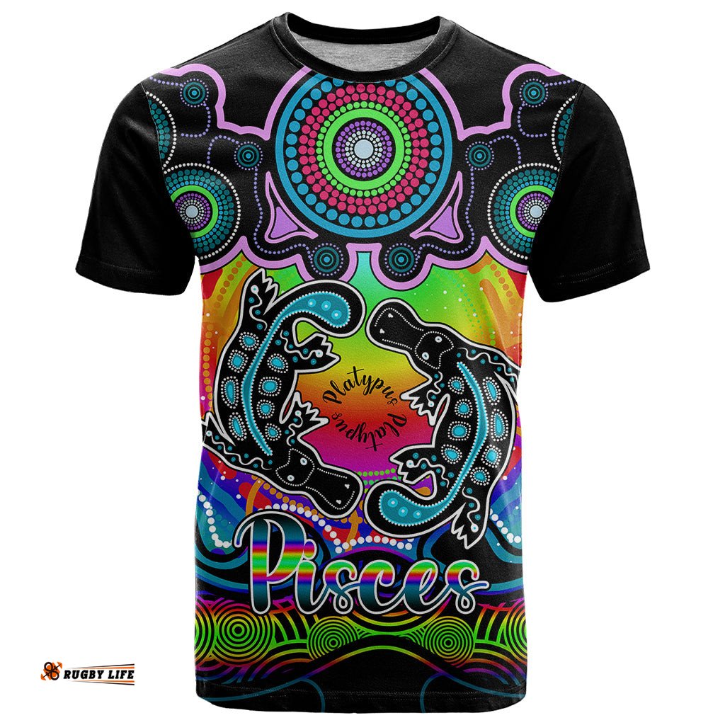personalised australia pisces platypus zodiac t shirt auz astrology aboriginal rainbow
