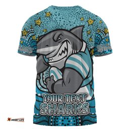 Amazing Aussie Cronulla-Sutherland Sharks Custom T-shirt - Custom With Aboriginal Inspired Style Of Dot Painting Patterns  T-shirt