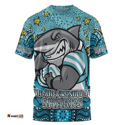 Amazing Aussie Cronulla-Sutherland Sharks Custom T-shirt - Custom With Aboriginal Inspired Style Of Dot Painting Patterns  T-shirt