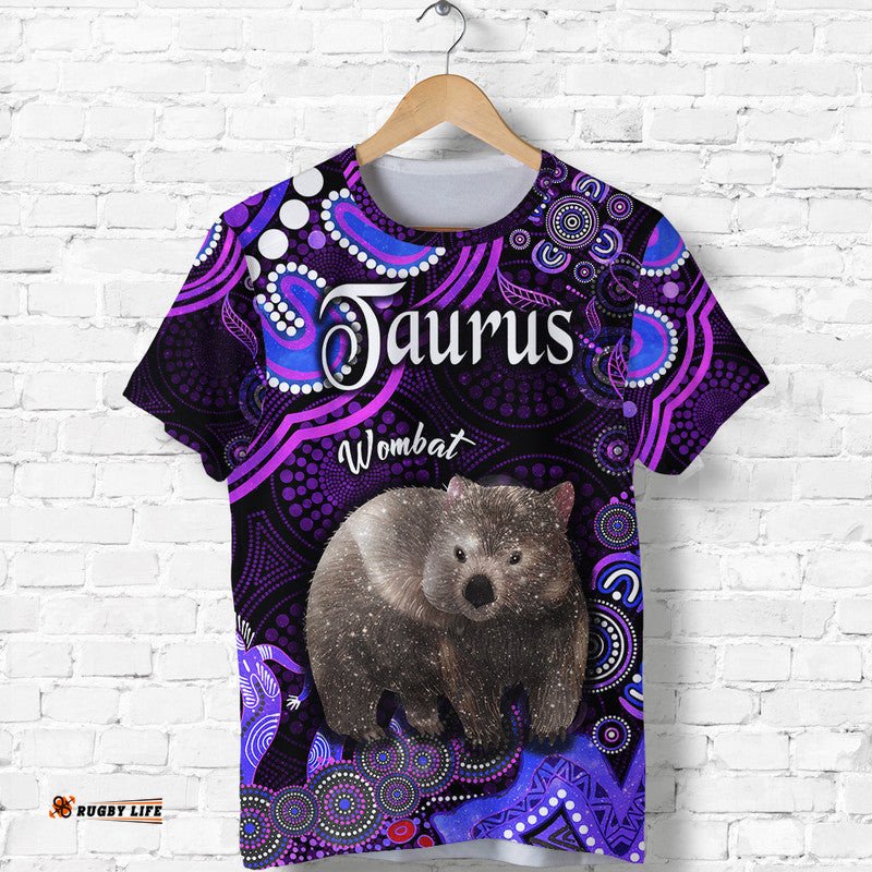 custom personalised australian astrology t shirt taurus wombat zodiac aboriginal vibes purple