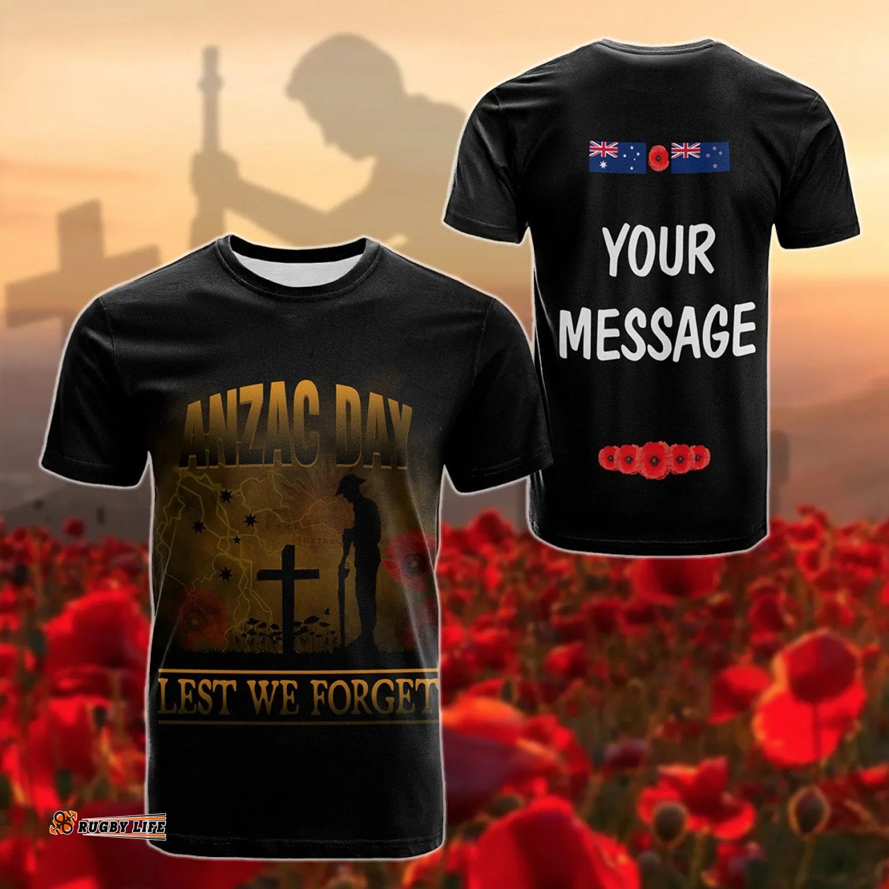 Amazing Aussie [Custom] Australia Anzac T-shirt Lest We Forget 2D Style (Gold)