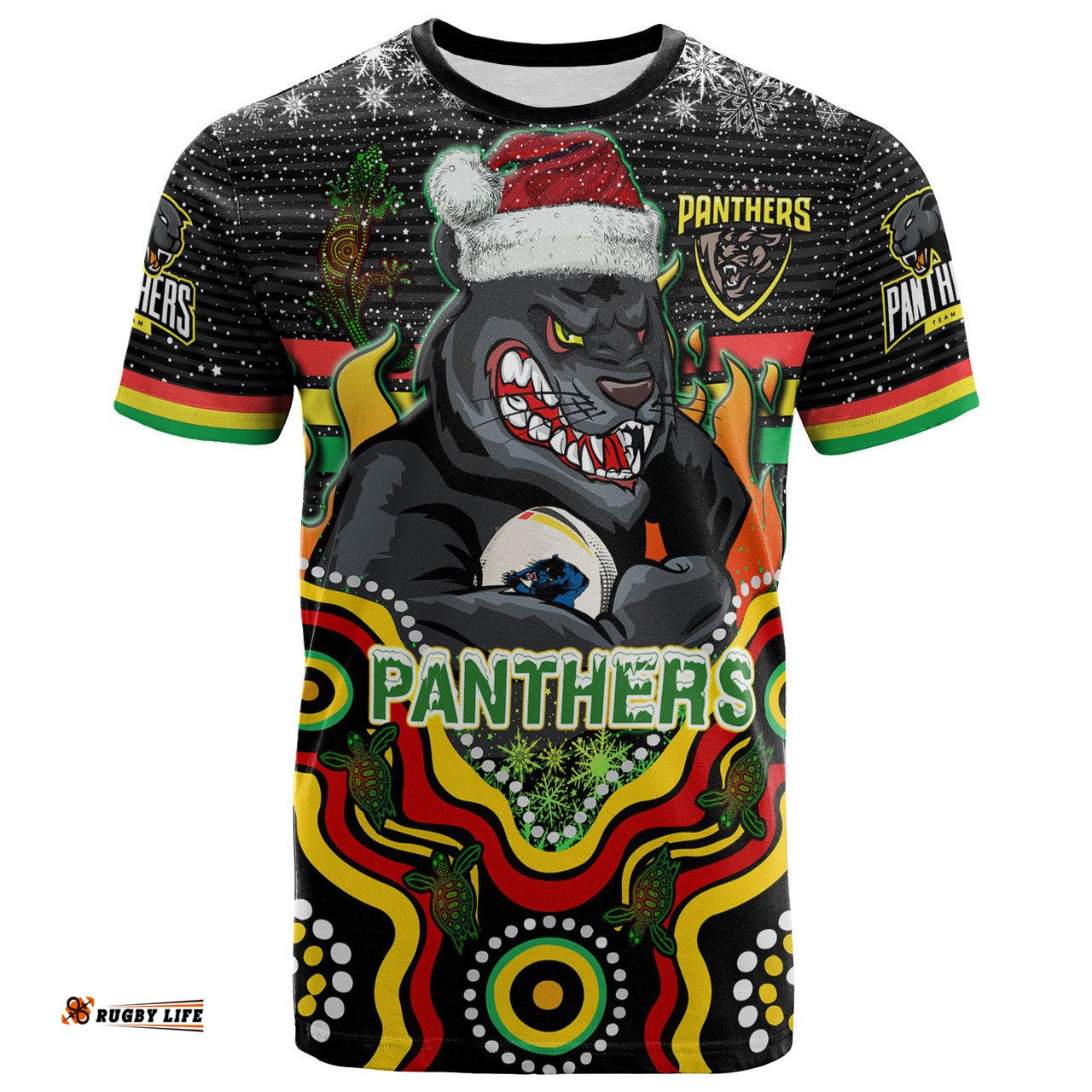 Amazing Aussie Penrith Panthers Christmas T-shirt - Custom Christmas Indigenous Penrith Panthers Personalised Name And Number T-shirt