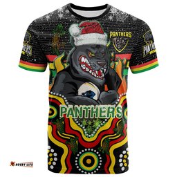 Amazing Aussie Penrith Panthers Christmas T-shirt - Custom Christmas Indigenous Penrith Panthers Personalised Name And Number T-shirt