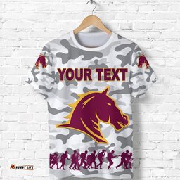 custom personalised brisbane broncos t shirt anzac day camouflage vibes white