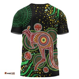 Amazing Aussie Australia Kangaroo Aboriginal Custom T-shirt - Aboriginal Plant With Kangaroo Colorful Art T-shirt