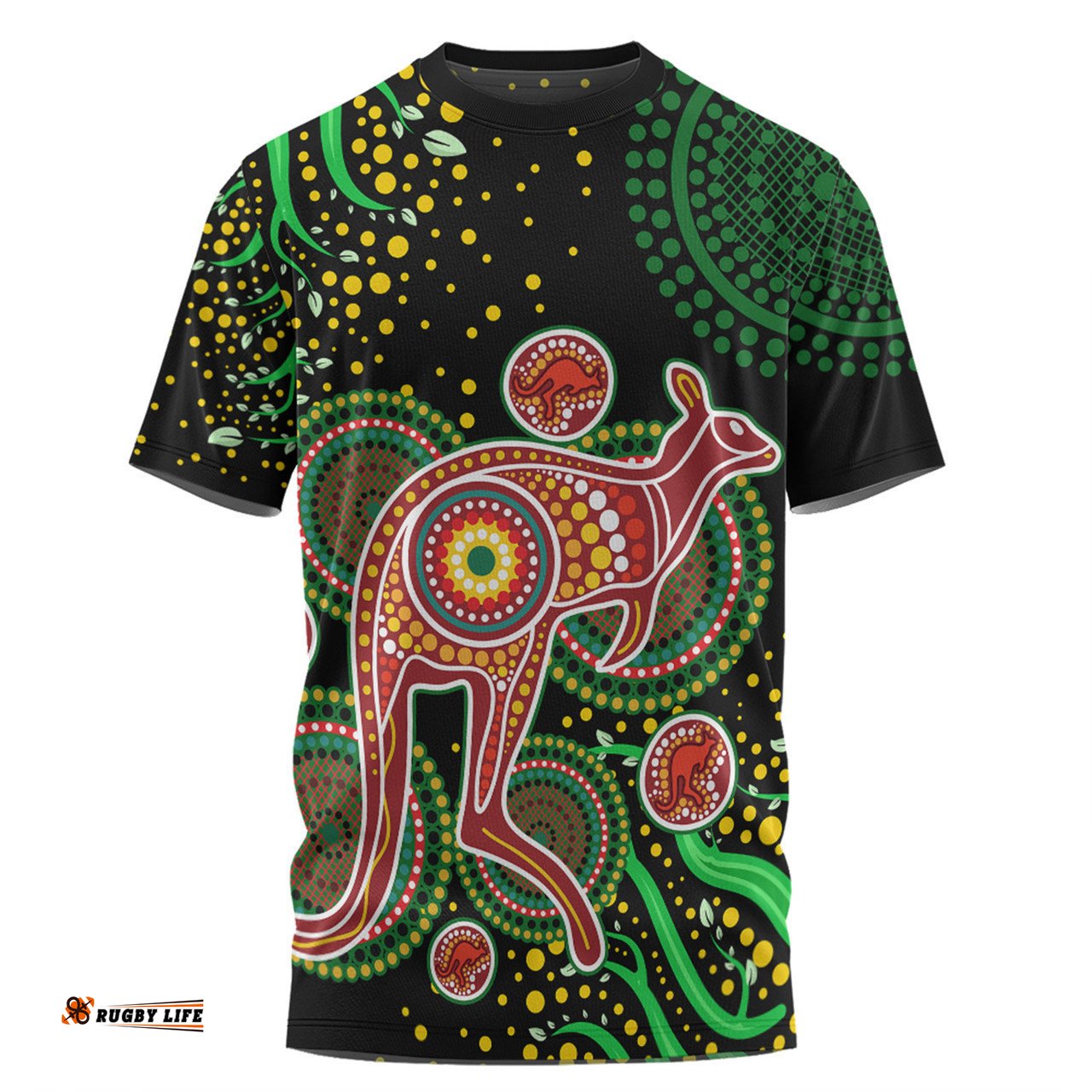 Amazing Aussie Australia Kangaroo Aboriginal Custom T-shirt - Aboriginal Plant With Kangaroo Colorful Art T-shirt