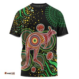 Amazing Aussie Australia Kangaroo Aboriginal Custom T-shirt - Aboriginal Plant With Kangaroo Colorful Art T-shirt